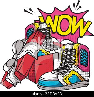 gift with tennis sport shoes pop art style Stock Vector