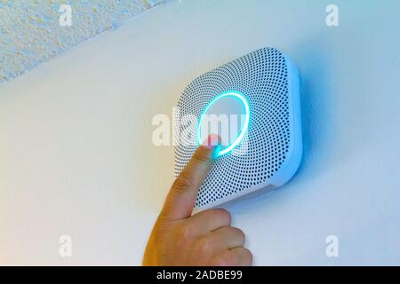 Smoke and Carbon Monoxide Alarm being test Stock Photo