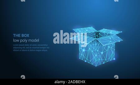 THE BOX - Abstract Low Poly Open Box in Trendy Style Design. Stock Vector