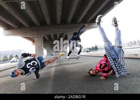 Young people jump street dance Stock Photo