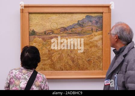 Otterlo, Netherlands. 3rd Dec, 2019. Visitors view a painting of Vincent van Gogh at the Kroller-Muller Museum in Otterlo, the Netherlands, Dec. 3, 2019. The Kroller-Muller Museum, famous for its large collection of Van Gogh paintings, is located in the Hoge Veluwe National Park in Otterlo in the Netherlands. Credit: Lin Liping/Xinhua/Alamy Live News Stock Photo