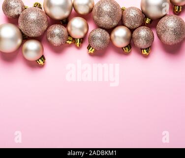 Christmas Balls Background Rose Gold And Silver Toys Baubles On