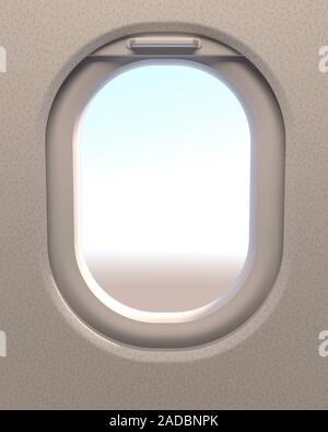 Airplane window or airplane porthole. 3d illustration. Stock Photo