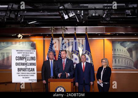 Washington DC, USA. 03rd Dec, 2019. United States Representative Doug Collins (Republican of Georgia), alongside United States Representative Liz Cheney (Republican of Wyoming), United States House Minority Leader Kevin McCarthy (Republican of California), and United States House Minority Whip Steve Scalise (Republican of Louisiana), speaks at a press conference on Capitol Hill in Washington, DC, U.S. on Tuesday, December 3, 2019. Credit: Stefani Reynolds/CNP Credit: MediaPunch Inc/Alamy Live News Stock Photo