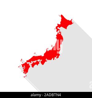 Japan map with long shadow on white background. Stock Vector