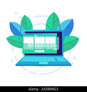 Laptop with open browser and floating windows. Stock Vector