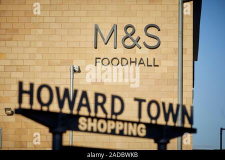 Glossop market town, the High Peak, Derbyshire, England. Howard Town shopping centre in converted mills Stock Photo