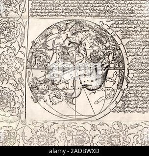 Celestial hemisphere from Haci Ahmed's world map. The map, based on Oronce Fine's cordiform (heart-shaped) map of 1534, was translated into Turkish in Stock Photo