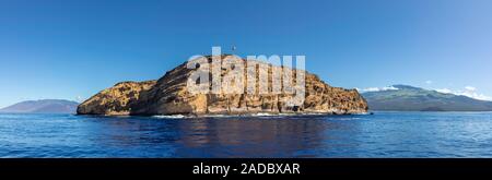 Five image files were combined to create this panorama of the backwall of Molokini Crater, the crescent shaped islet off the island of Maui, Hawaii. T Stock Photo