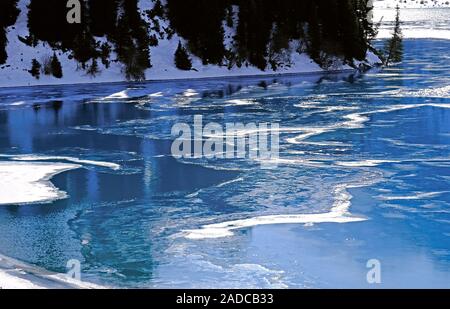 Bizarre forms of ice on a frozen mountain lake; variety of shapes in nature concept Stock Photo