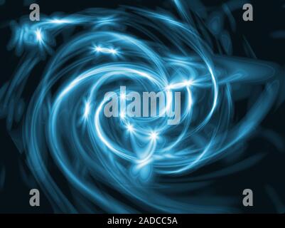Abstract blue background with lights and flashes Stock Photo