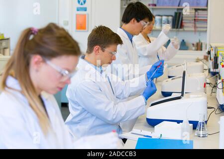 Chemistry students in an undergraduate teaching laboratory carrying out experiments using UV spectrometers. Stock Photo