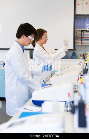 Chemistry students in an undergraduate teaching laboratory carrying out experiments using UV spectrometers. Stock Photo