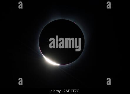 Diamond ring effect during the total solar eclipse, 21st August 2017, from Madras, Oregon, USA. This effect is seen just before or after totality, whe Stock Photo