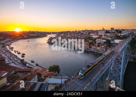 cityscape of porto in portugal at dusk Stock Photo
