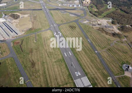 Empty runway at Farnborough airport while UK airspace was closed for 6 days by a volcanic ash-plume in the atmosphere over northern Europe from the Ic Stock Photo