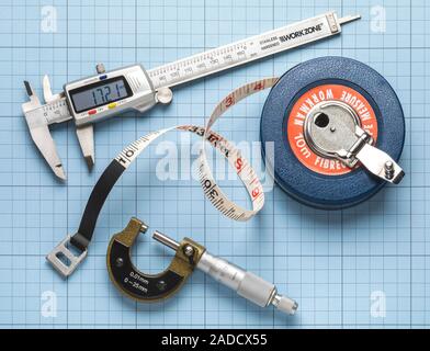 Three measuring instruments of varying precision. These tools are all used in different circumstances, depending on the accuracy required. The least a Stock Photo