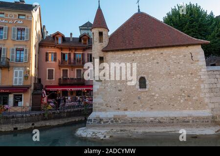 ANNECY, FRANCE - SEPTEMBER 13, 2019 : tourists enjoy historic atmosphere in downtown of Annecy, nicknamed the 'Pearl of French Alps'. Stock Photo