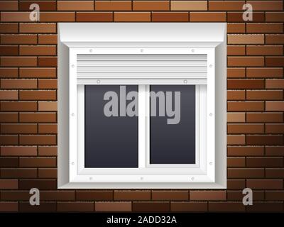 Windows with rolling shutters on brick wall Stock Vector