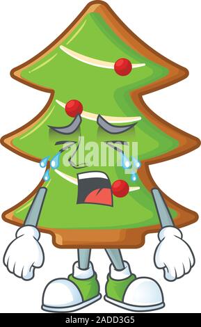 Sad Crying trees cookies cartoon character design style Stock Vector