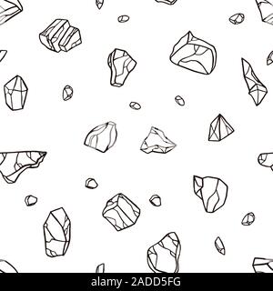 Contour drawing stone. Seamless pattern background. Vector illustration. Different rock blocks. Stock Vector