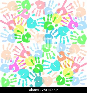 colored prints of children's hands on a white background. vector illustration. Stock Vector