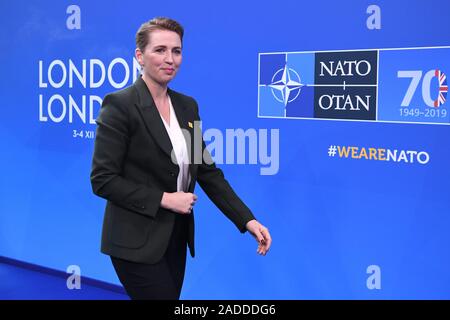 Prime Minister of Denmark, Mette Frederiksen arrives for the annual Nato heads of government summit at The Grove hotel in Watford, Hertfordshire. Stock Photo