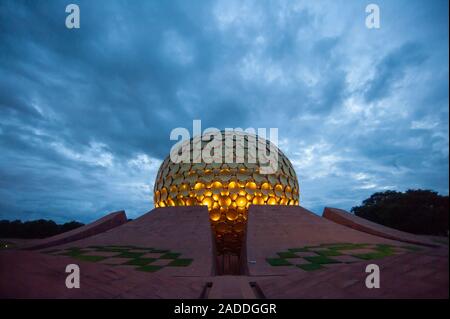 AUROVILLE, INDIA - December 2019: The Matrimandir and the Park of Unity. Stock Photo