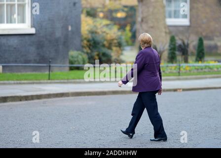 German Chancellor Angela Merkel arriving in Downing Street for a meeting of NATO leaders, 3rd Dec 2019 Stock Photo