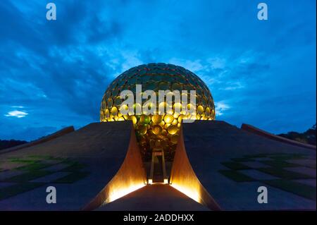 AUROVILLE, INDIA - December 2019: The Matrimandir and the Park of Unity. Stock Photo