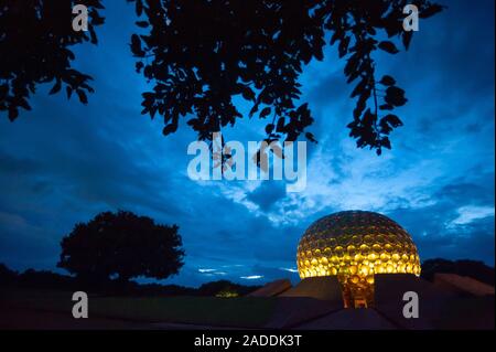 AUROVILLE, INDIA - December 2019: The Matrimandir and the Park of Unity. Stock Photo