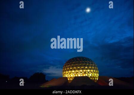 AUROVILLE, INDIA - December 2019: The Matrimandir and the Park of Unity. Stock Photo