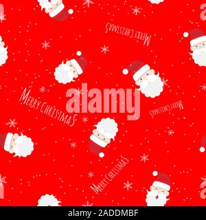 vector seamless cute Santa Claus cartoon with text Merry Christmas pattern on red background for Christmas wallpaper background Stock Vector