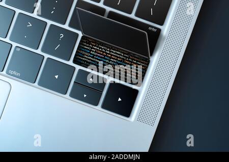 Concept about programming, programming code. Javascript, PHP, Phyton, C ++, Java. Inside a computer keyboard you can see a code. wed development, deve Stock Photo
