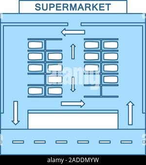 Supermarket Parking Square Icon. Thin Line With Blue Fill Design. Vector Illustration. Stock Vector