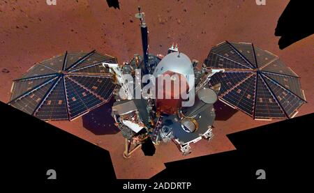 InSight lander on Mars. The InSight (Interior Exploration using Seismic Investigations, Geodesy and Heat Transport) lander arrived on Mars on 26 Novem Stock Photo