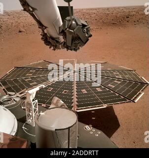 InSight lander on Mars. The InSight (Interior Exploration using Seismic Investigations, Geodesy and Heat Transport) lander arrived on Mars on 26 Novem Stock Photo