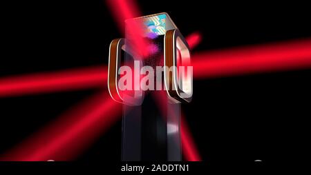 Magneto-optical trap. Lasers (red beams) being used to cool a gas to close to absolute zero as part of research into Bose-Einstein condensates (BECs) Stock Photo