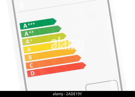 Energy label sticker, efficiency rating, isolated on white Stock Photo