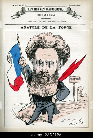 Portrait de Anatole de la Forge (1821-1892), homme politique et militaire francais francais. Caricature de Gill, in 'Les Homme d'Aujourd'hui', Paris, Stock Photo