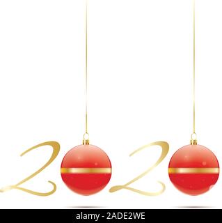 Seasonal Greetings Card 2020 With Red Christmas Baubles and copy space Vector Illustration Stock Vector