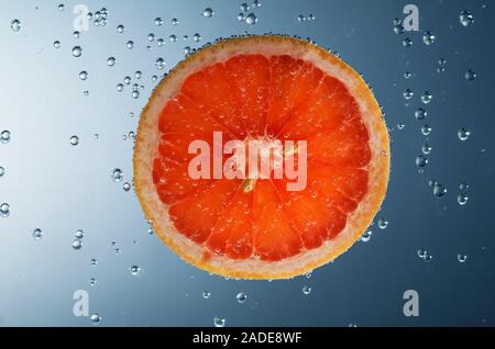 Grapefruit slice in sparkling water. Stock Photo