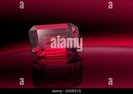 Emerald cut ruby gemstone. Stock Photo