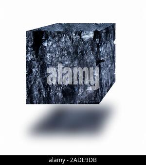 Coal cube floating in air over white background, composite image Stock Photo