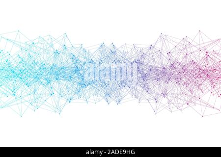 Abstract plexus background with connected lines and dots. Wave flow. Plexus geometric effect Big data with compounds. Lines plexus, minimal array Stock Vector