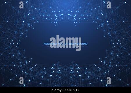 Technology abstract lines and dots connect background. Lines plexus connection digital data and big data concept. Digital data visualization. Vector Stock Vector