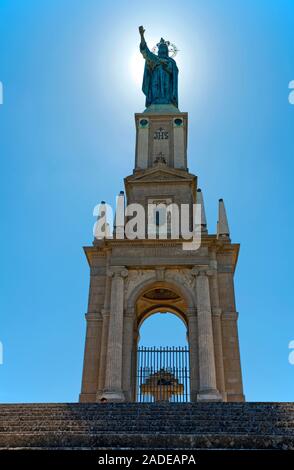 Christo Rei Monument, Christ King Monument at monastery Santuari de Sant Salvador on top of hill Puig de Sant Salvador, Felanitx, Mallorca, Spain Stock Photo