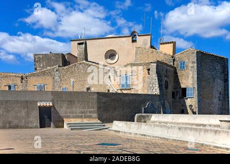 Monastery Santuari de Sant Salvador on top of hill Puig de Sant Salvador, founded in 1342, Felanitx, Mallorca, Balearic islands, Spain Stock Photo