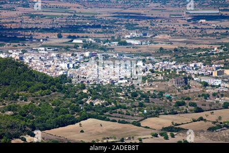 View from monastery Santuari de Sant Salvador on village Felanitx, Mallorca, Balearic islands, Spain Stock Photo