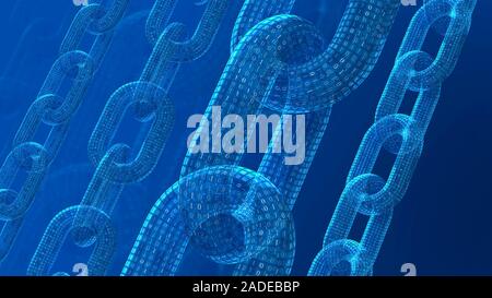 Blockchain cryptography system, conceptual image. A blockchain is a continuously growing list of records, called blocks, that are linked and secured u Stock Photo